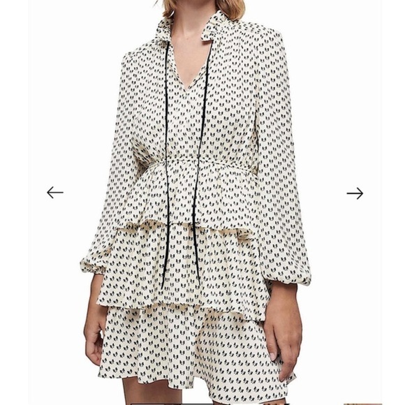 MAJE Rinala Bow-embellished Mini Dress NEW With Tags - White & Black Bow Print - Picture 1 of 8